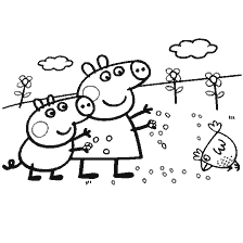 Peppa ve George, renkli kitap üzerine yiyecek at
