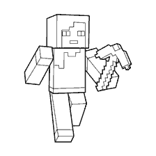 kleurplaat: Kleuren Alex met een pickaxe uit het spel Minecraft