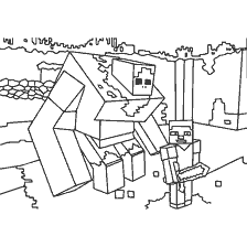 kleurplaat: Robot en Steve van Minecraft