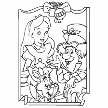 Alice in Wonderland with the Hatter and the Rabbit on New Year's Coloring Book