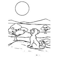 pagina da colorare: Simba del Re Leone guarda il sole