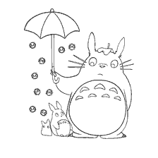 Totoro e pretos sob um guarda-chuva
