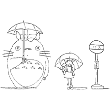 Totoro y Satsuki en la lluvia
