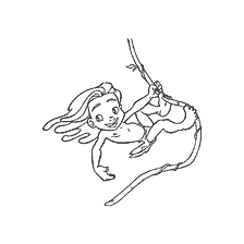 coloring page: Coloring of Young Tarzan, who cheerfully swings on a vine