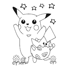 Pikachu and Togepi on the coloring book
