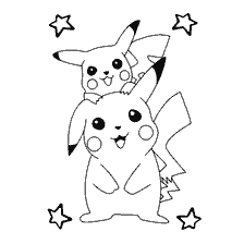 Pikachu and little Pikachu on the coloring book