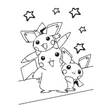 Pikachu with two Pichu and stars