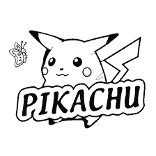 Coloring Pikachu with a butterfly and the inscription RIKACHU