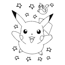 Pikachu with the stars and Pokemon in the form of a bird