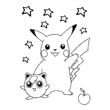 Coloring Pikachu with Jigglipaf amid stars
