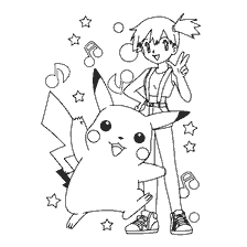 Pikachu and Misty on the coloring book