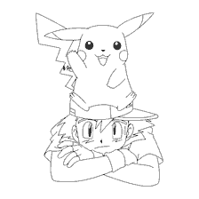 Ash Ketchum with Pikachu on his head