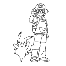 Ash and Pikachu in coloring