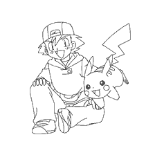 Ash along with Pikachu in coloring