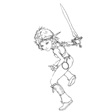 Princesa Selenia com a espada de Arthur e os Miniputes