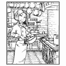 página para colorir: Colette de Ratatouille cozinha na cozinha