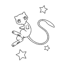 coloring page: Coloring with the image of the legendary Pokémon Mew against the background of stars