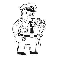 Il capo della polizia Clancy Wiggum detiene una ciambella e un caffè