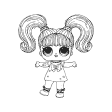 coloriage: Poupée de coloration LOL Yang Q.T. avec une fille debout avec de grands yeux et queues