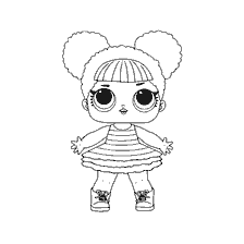 coloriage: Poupée de coloration LOL Queen Abeille en noir et blanc