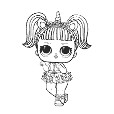coloriage: Poupée de coloration LOL Licorne avec grands yeux et queues