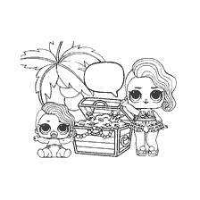 coloriage: Poupées à colorier LOL avec trésors et palmiers