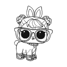 coloriage: Poupée de coloration LOL animal Zaika Hop Hop avec de grands yeux et des lunettes