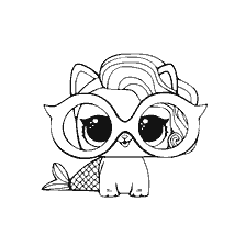 coloriage: L'angle de la poupée LOL - l'animal de compagnie d'une sirène aux grands yeux et aux longs cheveux