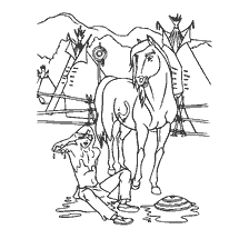 Coloring picture with Mustang Spirit and man