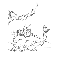 Kolorowanie Dragon na spacer z ptakiem