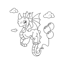 Kolorowanie Dragon Dragon z balonami w chmurach