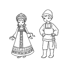 Dibujo niños en trajes tradicionales rusos nacionales