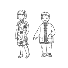 Niños en trajes nacionales chinos tradicionales