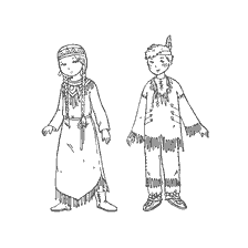 Colorear niños indios en ropa tradicional