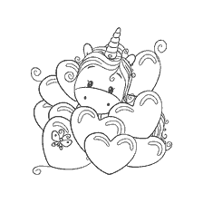 Coloring with a loving unicorn and hearts