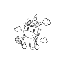 Unicorn drawing with clouds for coloring