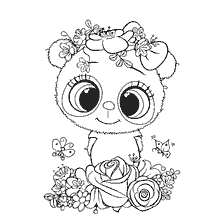 Pretty girl with big eyes, surrounded by flowers and butterflies