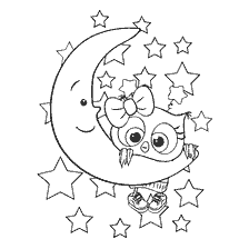 Coloring Nurse-Pretty: Owl with the moon and stars