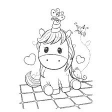 Little unicorn with hearts and butterflies