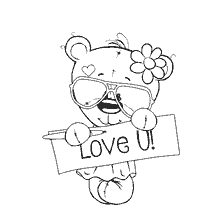 Drawing of a bear with glasses and a sign Love U