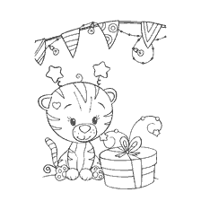 Coloring Nursing Tigers with a gift