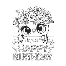 Drawing with a cute owl and the inscription Happy Birthday