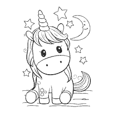Coloring with a unicorn, stars and the moon