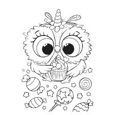 The owl with candy, coloring for children