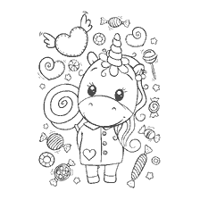 Drawing of Baby Baby Unicorn with Candy