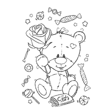Drawing of a bear with a rose and candy