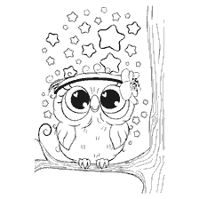 Coloring Nursing Sweetie: Owl with big eyes on a branch