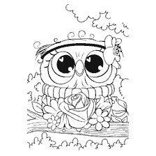 Drawing of a cute owl with flowers