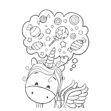 Coloring picture with unicorn and sweets