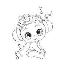 Kid with headphones listens to music surrounded by notes